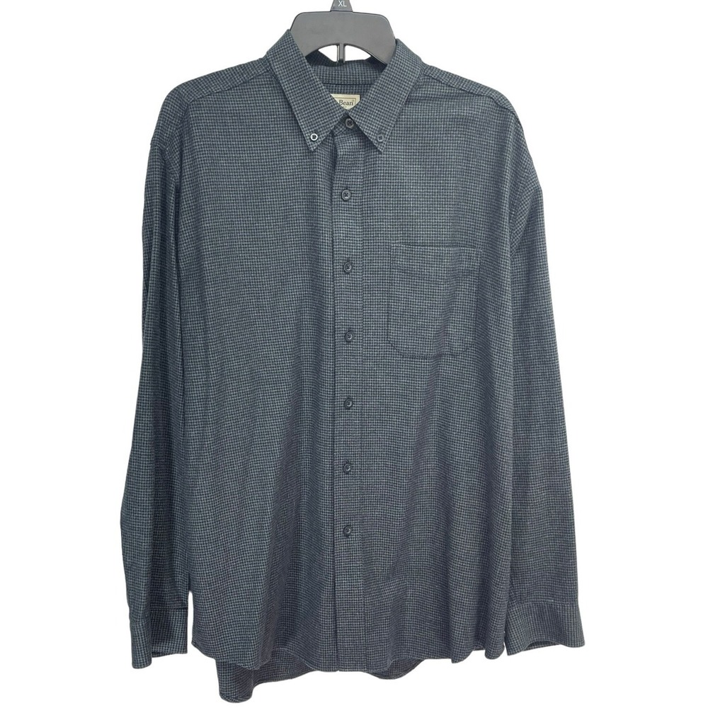 L.L. Bean Men's Flannel Button Down Houndstooth Shirt Grayish Blue Black Large